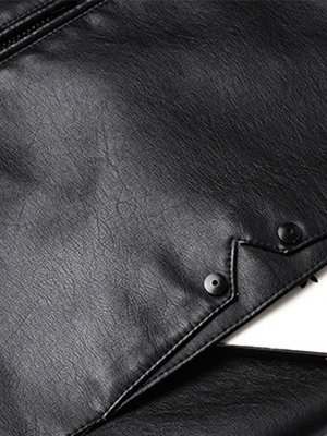 Men's Faux Leather Jacket Biker Jacket Outdoor Daily Wear Warm Pocket Fall Winter Plain Fashion Streetwear Standing Collar Regular Black Wine Coffee Jacket